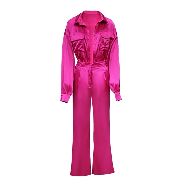 NWT Matching satin button down top and pant set - Picture 3 of 3